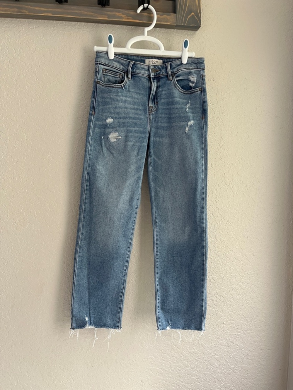 Women's Hidden Jeans Light Blue Distressed Straight-Leg Jeans